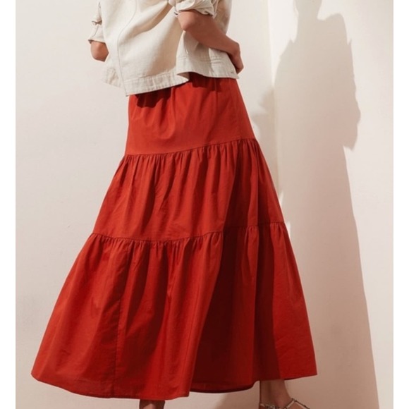 Banana Republic Dresses & Skirts - BANANA REPUBLIC Women's size XL Brick Red Tiered Poplin Maxi Skirt Cotton